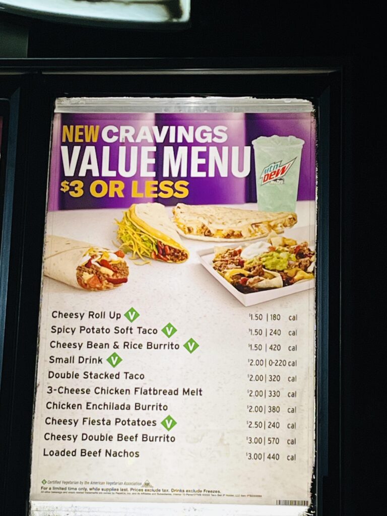 Value Menu Taco Bell With Prices